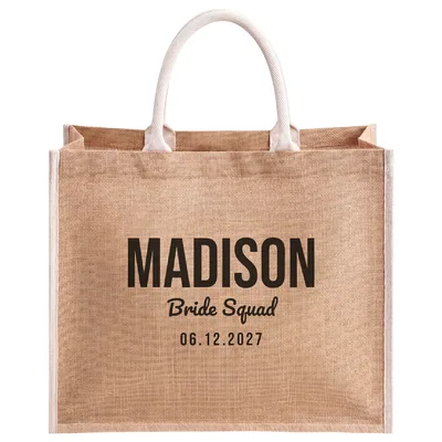 Personalized Bride Squad Jute Tote Bag