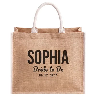 Personalized Bride to Be Jute Tote Bag