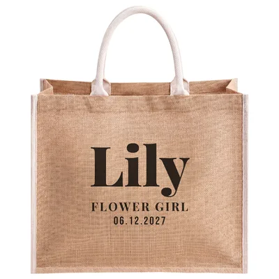 Personalized Flower Girl Jute Tote Bag