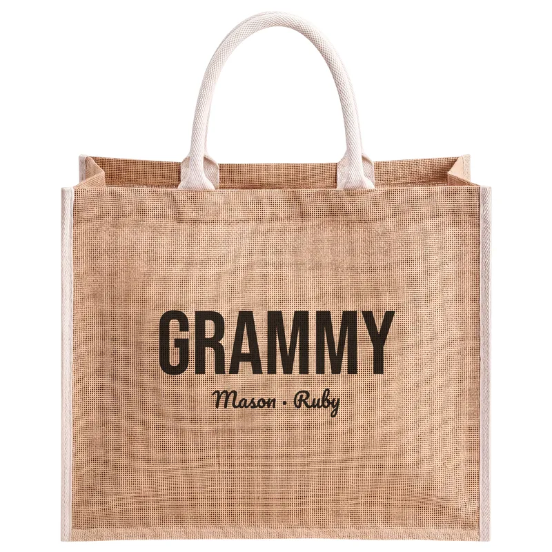 Grammy with Mason and Ruby, printed on a natural jute tote bag