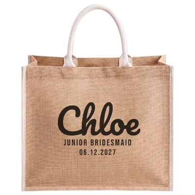 Personalized Junior Bridesmaid Jute Tote Bag