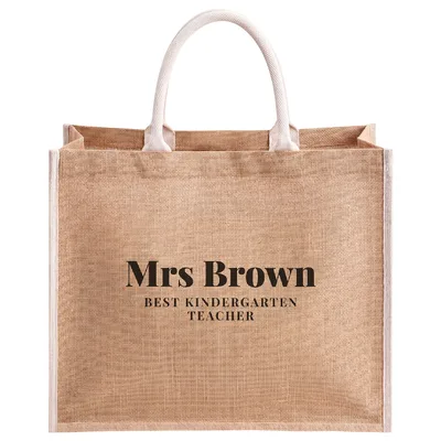 Personalized Kindergarten Teacher Jute Tote Bag