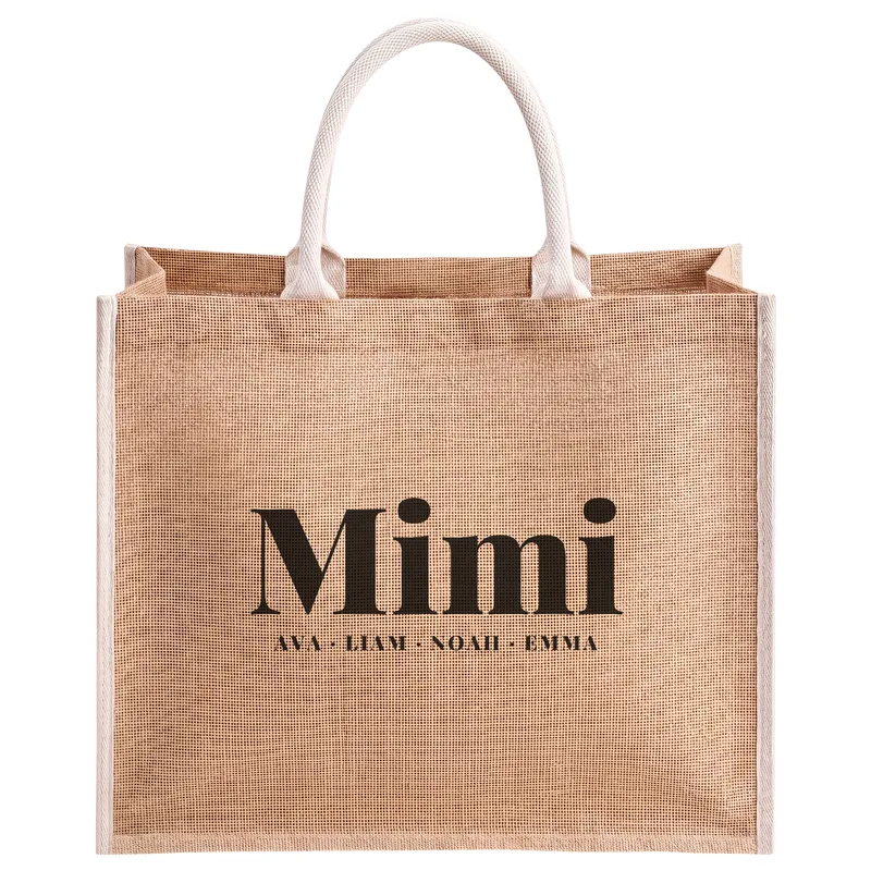 Mimi with Ava, Liam, Noah and Emma, printed on a natural jute tote bag