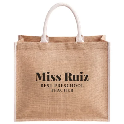 Personalized Preschool Teacher Jute Tote Bag