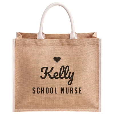 Personalized School Nurse Jute Tote Bag