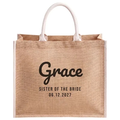 Personalized Sister of the Bride Jute Tote Bag