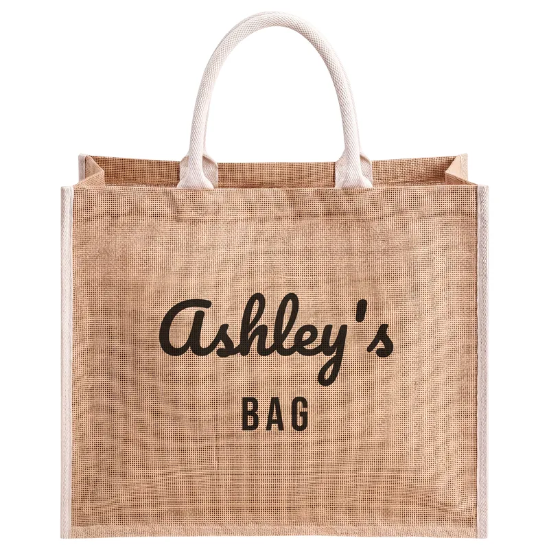 Ashley's bag!, printed on a natural jute tote bag