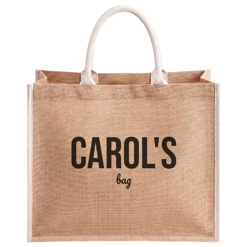Carol's bag!, printed on a natural jute tote bag