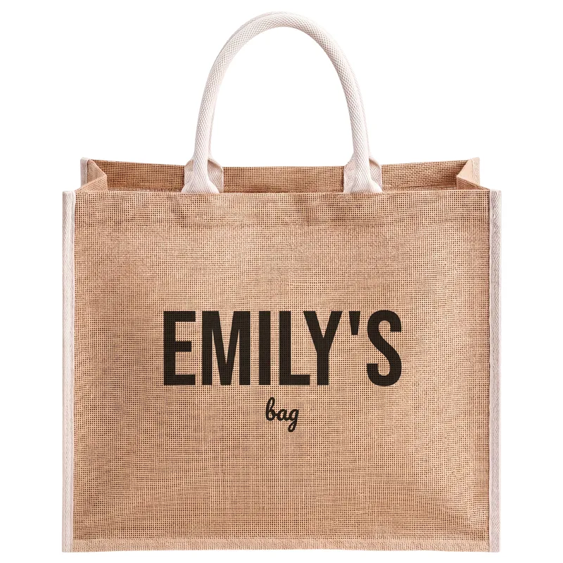 Emily's bag!, printed on a natural jute tote bag