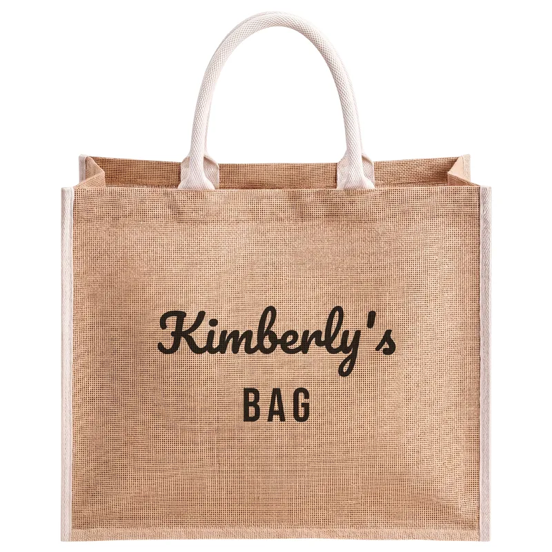 Kimberly's bag!, printed on a natural jute tote bag