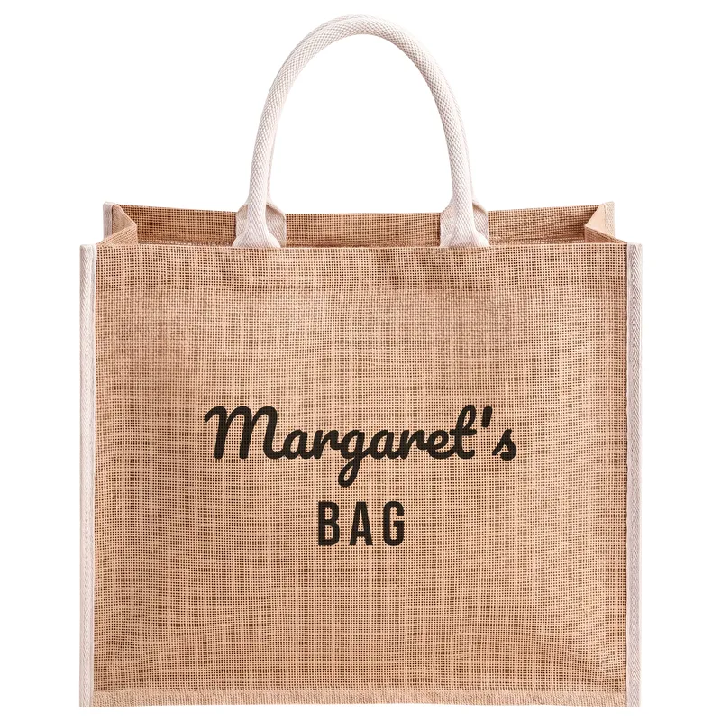 Margaret's bag, printed on a natural jute tote bag