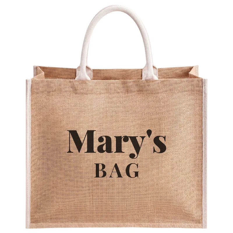 Mary's bag, printed on a natural jute tote bag