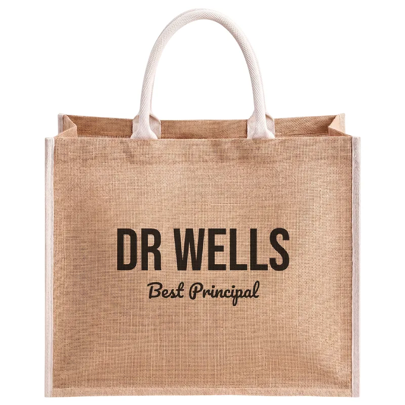 Dr Wells, Best Principal, printed on a natural jute tote bag