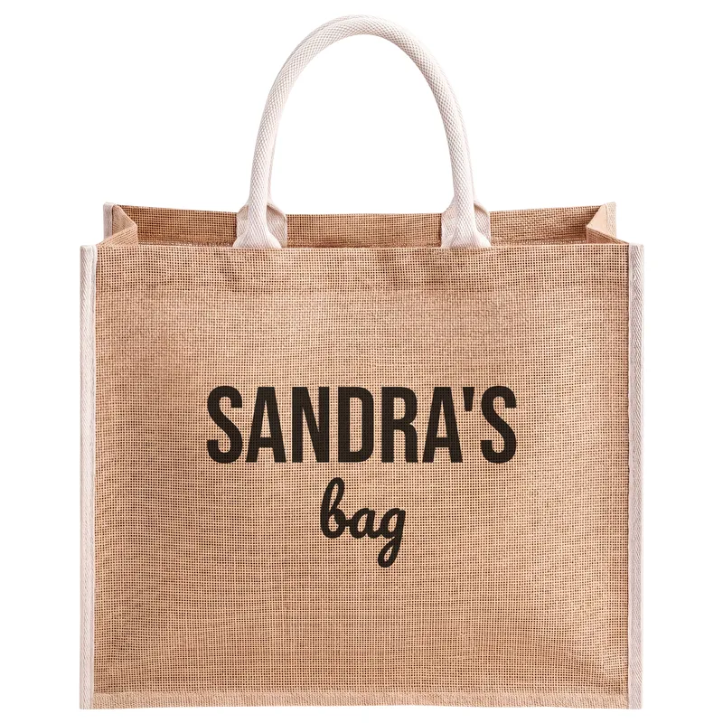 Sandra's bag, printed on a natural jute tote bag